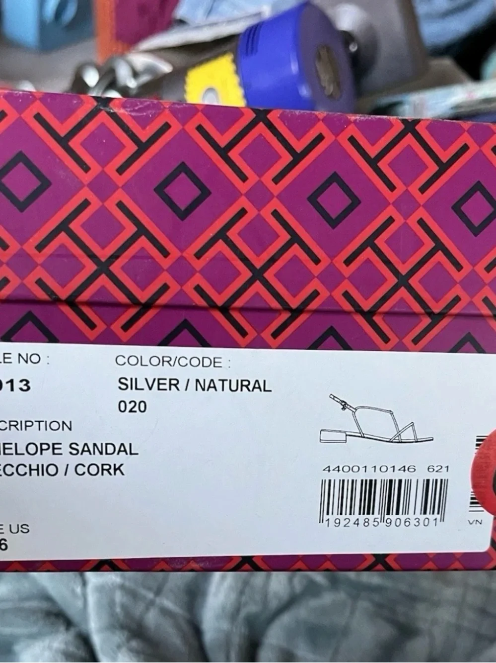 Tory Burch Penelope Cork Silver Strappy Sandal Size 6M Low Heel 74013- NEW!